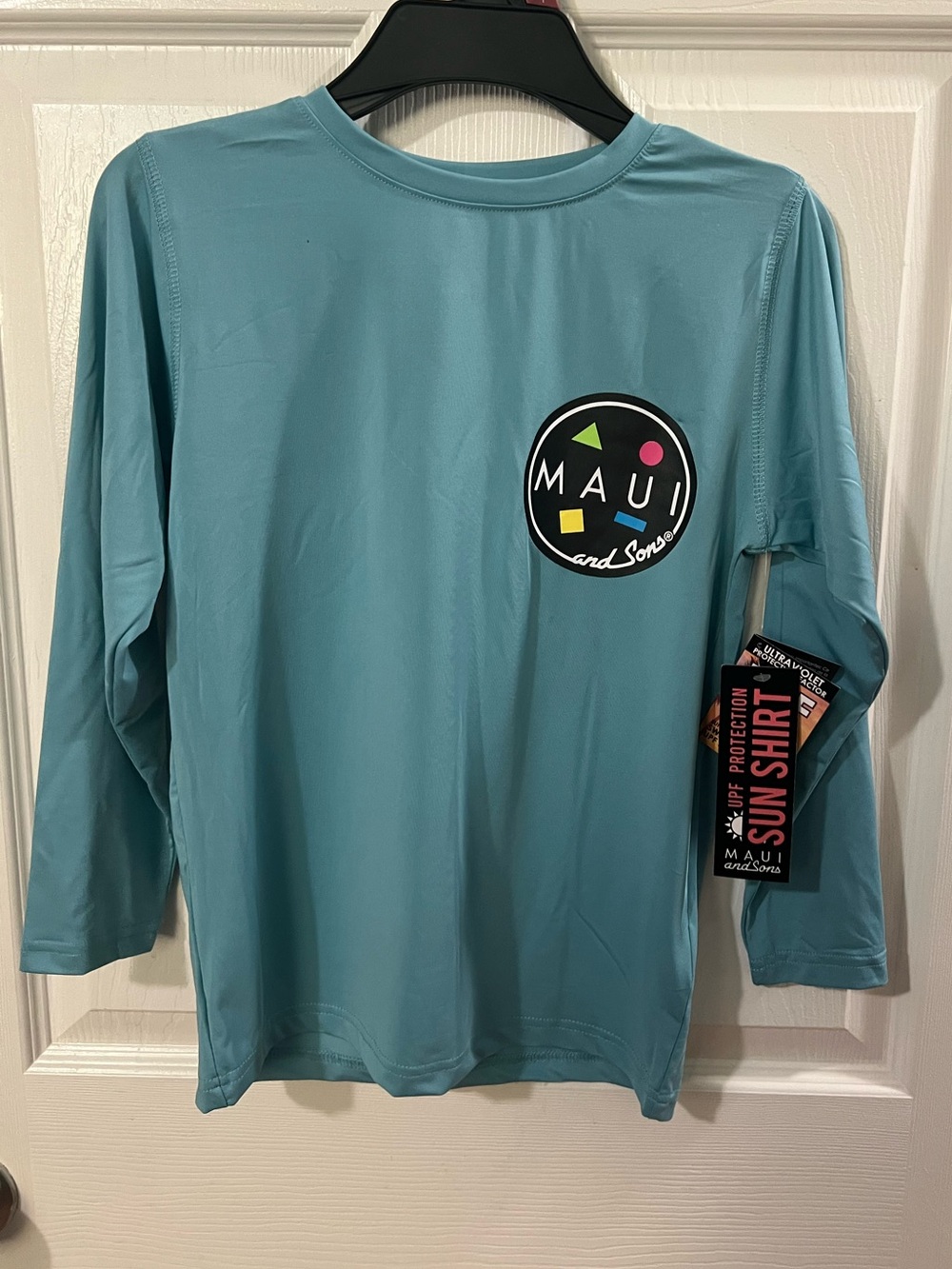 Maui and Sons Shark Logo Long Sleeve Sun Shirt Boys Made With UPF 50+ Protection